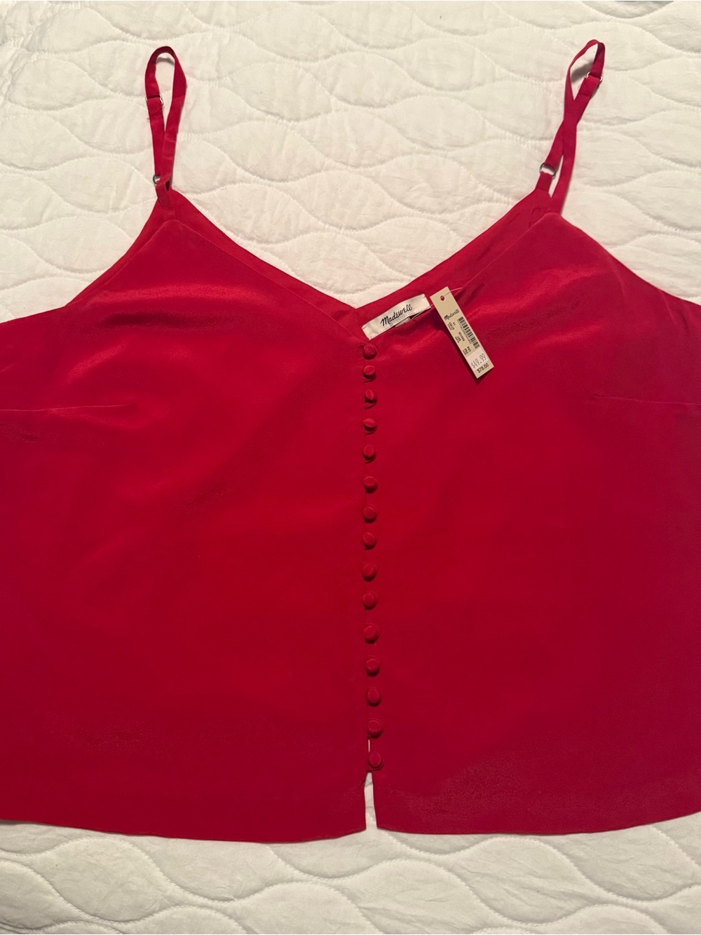 Madewell Ruby Red Button-Front 100% Silk Cami Cottagecore Holiday Style